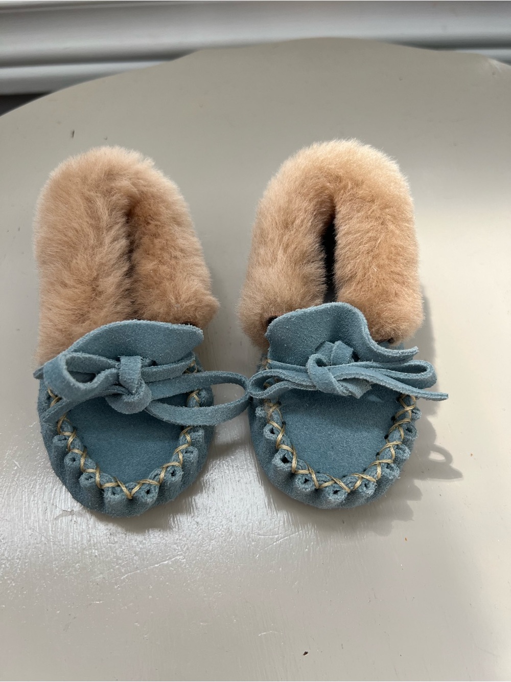 Baby blue Suede Moccasin Slippers